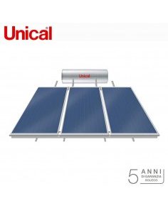 Kit Collettore Solare Unical Trisun 300 a Circolazione Naturale con 3 pannelli da 2.4 mq e bollitore da 300 Lt, completo di telaio per superfici inclinate