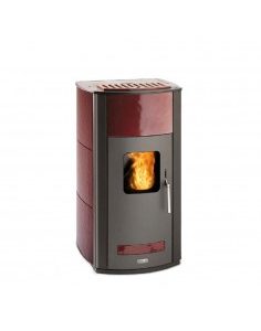 Termostufa a pellet ad aria Unical T.it AQ 34 in acciaio mailoca, colore bordeaux, potenza 34 kW