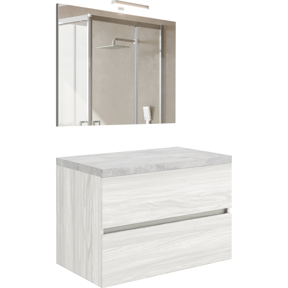 - COMPOSIZIONE MOBILE DA BAGNO "EASY TOP 80" SOSPESA Rovere Bianco/ Beton