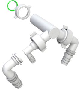 CANOTTO CON DOPPIO ATTACCO SCARICO LAVATRICE + ASCIUGATRICE 1" - Uscita Ø25 mm