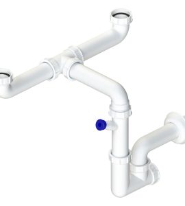 SIFONE PER LAVELLO A 2 VIE SALVASPAZIO ISPEZIONABILE 1"1/2 x Ø40 mm