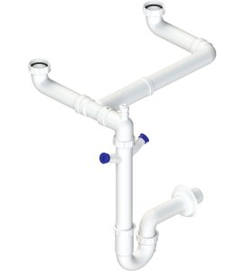 SIFONE PER LAVELLO A 2 VIE SALVASPAZIO AUTOPULENTE "2K" 1"1/2 x Ø40 mm