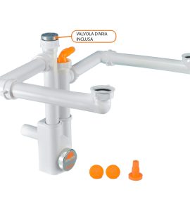 SIFONE SALVASPAZIO PER LAVELLO A 2 VIE "SPAZIO 2 NT" ISPEZIONABILE 1"1/2 x Ø 40 mm