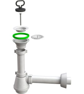 SIFONE PER LAVELLO A 1 VIA "PARIGI" COMPLETO DI PILETTA 1"1/4 x Ø32 mm