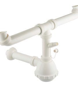 SIFONE PER LAVELLO CUCINA A 2 VIE "FRANCIA" CON ATTACCO LAVATRICE 1"1/2 x Ø32/40 mm