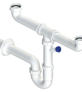 SIFONE PER LAVELLO AUTOPULENTE A 2 VIE CON ATTACCO LAVASTOVIGLIE 1"1/2 x Ø40 mm