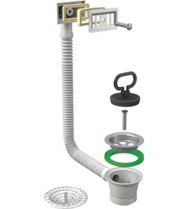 PILETTA PER LAVELLO INOX CON TROPPO PIENO A GRIGLIA RETTANGOLARE 1"1/2 x Ø70 mm