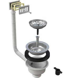 PILETTA CANESTRO PER LAVELLO INOX CON TROPPO PIENO A GRIGLIA RETTANGOLARE 1"1/2 x Ø110 mm