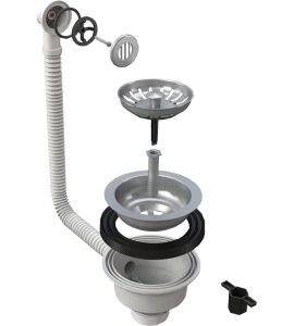 PILETTA CANESTRO PER LAVELLO INOX CON TROPPO PIENO A GRIGLIA TONDA 1"1/2 x Ø110 mm