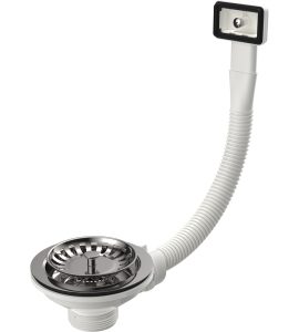 PILETTA CANESTRO PER LAVELLO INOX CON TROPPOPIENO RETTANGOLARE E GRIGLIETTA INOX 1"1/2 x Ø114 mm