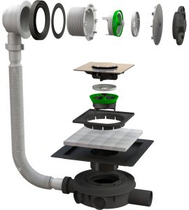 COLONNA DI SCARICO PER VASCA IN MURATURA "ALTOMARE" 15x15 cm - Ø50 mm