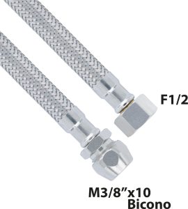 FLESSIBILE IN ACCIAIO INOX F1/2" x M3/8"x10 BICONO 60 cm - DN10