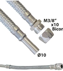 FLESSIBILE IN ACCIAIO INOX M3/8"x10 BICONO CON TRONCHETTO Ø10 40 cm - DN10