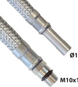 FLESSIBILE IN ACCIAIO INOX M10x1 CON TRONCHETTO Ø10 CORTO 35 cm - DN8