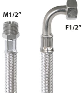 FLESSIBILE IN ACCIAIO INOX M1/2" x CURVA F1/2" 40 cm - DN13