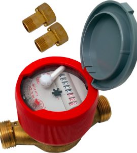 CONTATORE ACQUA CON QUADRANTE ASCIUTTO A 8 RULLI PER ACQUA CALDA USC-8/15 - 1/2"