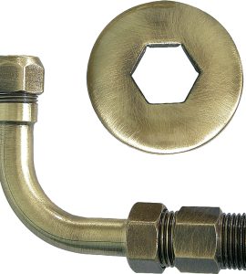 CURVETTA SOTTOLAVABO ESAGONALE BRONZATA 1/2"x10 + Rosetta