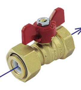 VALVOLA A SFERA DIRITTA FEMMINA CON GIRELLO E NON RITORNO 3/4" x 1" Nichelata