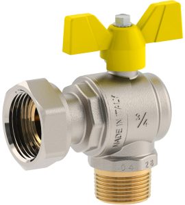 VALVOLA A SFERA GAS A SQUADRO M/F CON DADO GIREVOLE E FARFALLA ALLUMINIO FIV 1"M x 1"1/4G DN25
