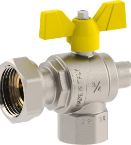 VALVOLA A SFERA GAS F/F A SQUADRO CON PRESA PRESSIONE DADO GIR. E FARFALLA FIV 1"F x 1"1/4G - DN25