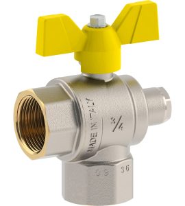 VALVOLA A SFERA GAS A SQUADRO CON PRESA PRESSIONE E FARFALLA IN ALLUMINIO FIV 1"F x 1"F - DN25