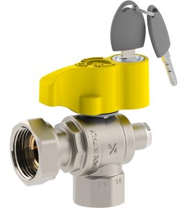 VALVOLA A SFERA GAS A SQUADRO POST-CONTATORE F/F CON DADO GIREVOLE E SICUREZZA FIV 1"x1"1/4 - DN25