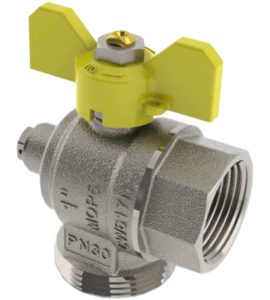 VALVOLA GAS AD ANGOLO POST-CONTATORE CON PRESA TIEMME 1" F x 1"1/4 M