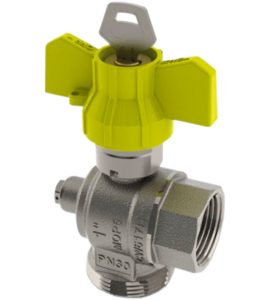 VALVOLA GAS AD ANGOLO POST-CONTATORE CON PRESA E SICUREZZA TIEMME 1" F x 1"1/4 M