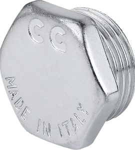 TAPPO MASCHIO ESAGONALE IN OTTONE CROMATO 1"