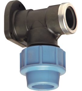 GOMITO A COMPRESSIONE FEMMINA FLANGIATO PER TUBO POLIETILENE UNIDELTA Ø25 x 3/4"F - PN16