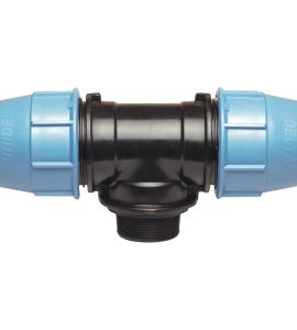 TEE CON DERIVAZIONE MASCHIO A COMPRESSIONE PER TUBO POLIETILENE UNIDELTA Ø90 x 3"M x Ø90 - PN16