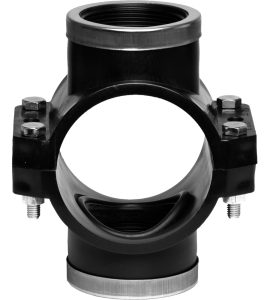 PRESA A STAFFA DOPPIA PN10 CON ANELLO DI RINFORZO IN ACCIAIO INOX UNIDELTA Ø63 x 1"1/2 F - 4 Fori