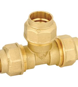 TEE IN OTTONE A COMPRESSIONE PER TUBO PE/PEHD/PEX "VALVOFIT" Ø63 x Ø63 x Ø63 mm