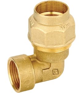 GOMITO FEMMINA IN OTTONE A COMPRESSIONE PER TUBO PE/PEHD/PEX "VALVOFIT" Ø63 x 2" F