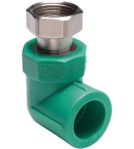 GOMITO FILETTATO FEMMINA CON CODOLO E DADO IN PPR VERDE PN 25 Ø32 x 1"F G