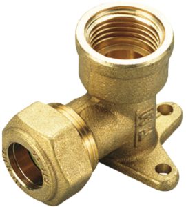 RACCORDO CURVO FEMMINA FLANGIATO A COMPRESSIONE CON O-RING GIALLO PER GAS TIEMME Ø18 x 1/2"