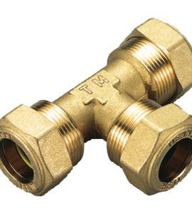 TEE CON 3 DADI A COMPRESSIONE CON O-RING GIALLO PER GAS TIEMME Ø22 x Ø22 x Ø22 mm