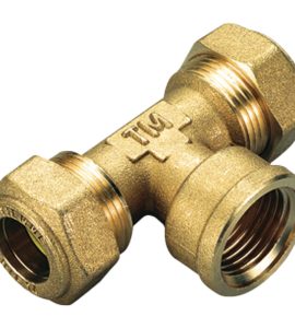 TEE FEMMINA A COMPRESSIONE CON O-RING GIALLO PER GAS TIEMME Ø22 x 3/4" x Ø22
