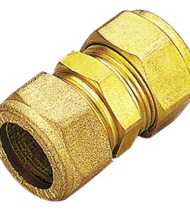 RACCORDO DIRITTO DOPPIO A COMPRESSIONE CON OGIVA IN OTTONE PER TUBO RAME TIEMME Ø22 x Ø22 mm