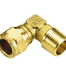 RACCORDO CURVO MASCHIO A COMPRESSIONE CON OGIVA IN OTTONE PER TUBO RAME TIEMME Ø22 x 1"