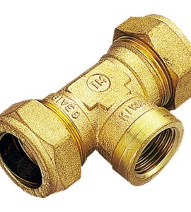 TEE FEMMINA A COMPRESSIONE CON OGIVA IN OTTONE PER TUBO RAME TIEMME Ø22 x 1" x Ø22
