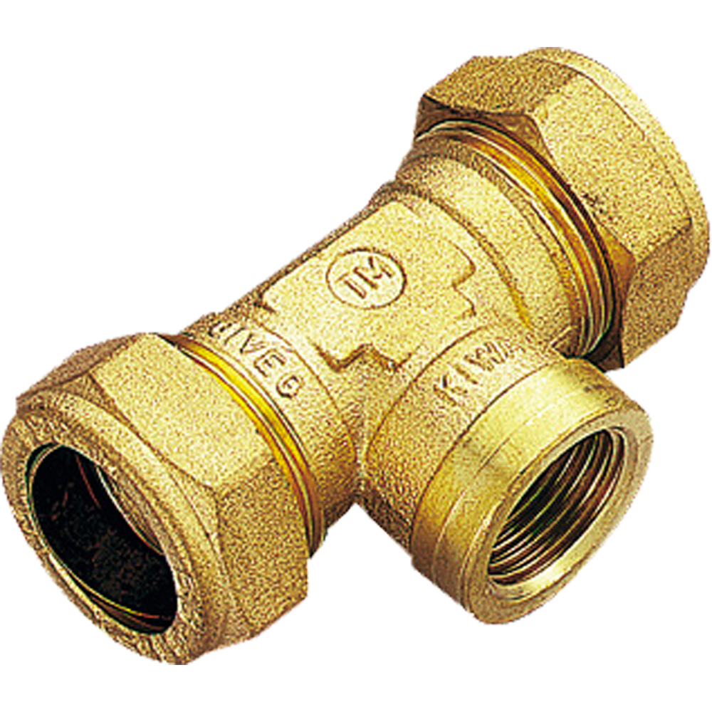 - TEE FEMMINA A COMPRESSIONE CON OGIVA IN OTTONE PER TUBO RAME TIEMME Ø22 x 1" x Ø22