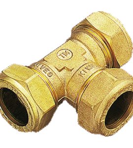 TEE CON 3 DADI A COMPRESSIONE CON OGIVA IN OTTONE PER TUBO RAME TIEMME Ø22 x Ø22 x Ø22