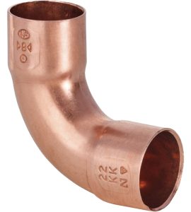 CURVA A 90° A RAGGIO LARGO IN RAME FEMMINA/FEMMINA A SALDARE Ø54 x 54 mm