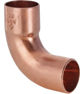 CURVA A 90° A RAGGIO LARGO IN RAME MASCHIO/FEMMINA A SALDARE Ø54 x 54 mm