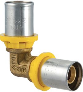 RACCORDO CURVO DOPPIO A PRESSARE PER TUBO MULTISTRATO ACQUA E GAS TDM Ø32 x Ø32 (3