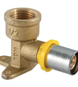 RACCORDO CURVO FEMMINA FLANGIATO A PRESSARE PER TUBO MULTISTRATO ACQUA E GAS TDM 3/4" x Ø26 mm