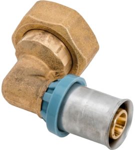 GOMITO FEMMINA CON DADO GIREVOLE PER TUBO MULTISTRATO UNIDELTA Ø20 x 3/4"