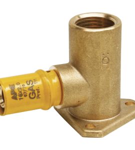 RACCORDO A PRESSARE CURVO FEMMINA CON FLANGIA PER MULTISTRATO GAS APE 1/2" x Ø20 (2