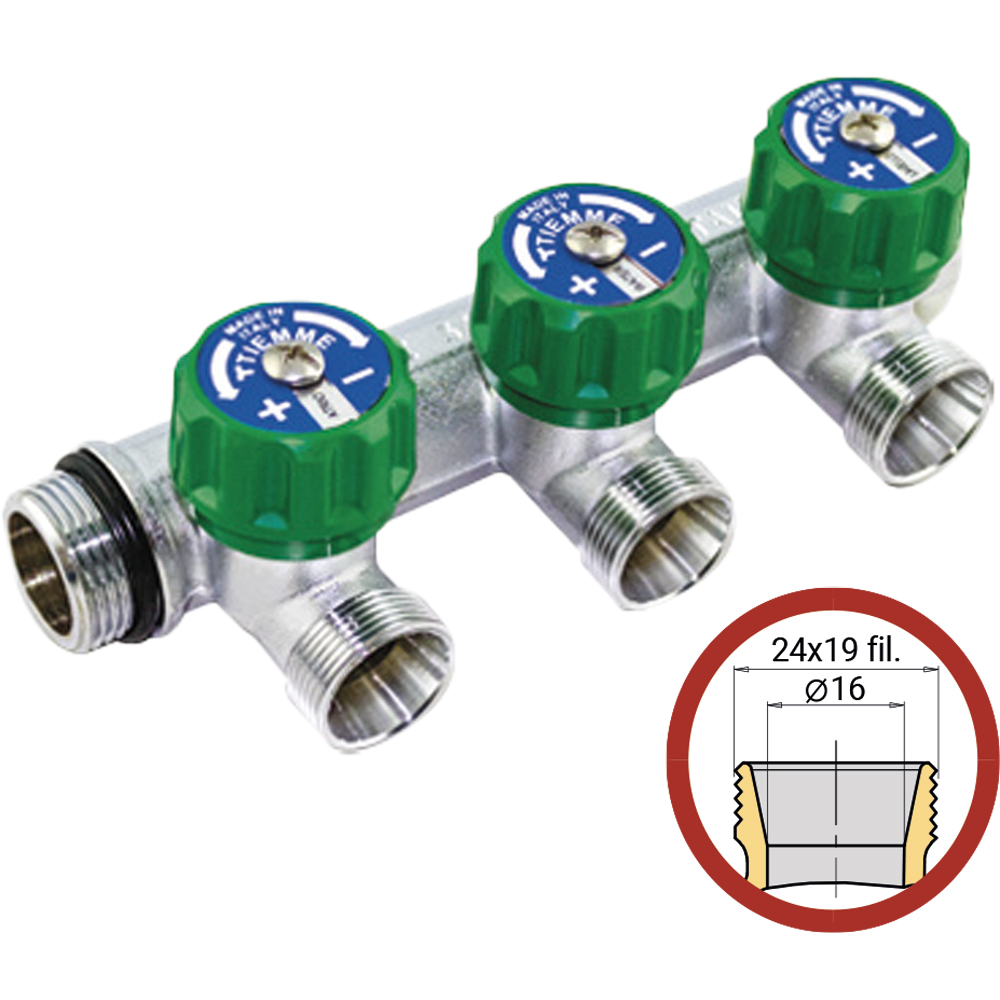 - COLLETTORE COMPONIBILE "MAXI CORNER" RUBINETTI DI ARRESTO TIEMME 3/4" - 24x19 Fil. Ø16 - 4 Vie